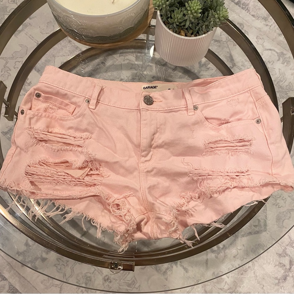 Garage pink jean shorts flirty festival shorts with zip and button size 9